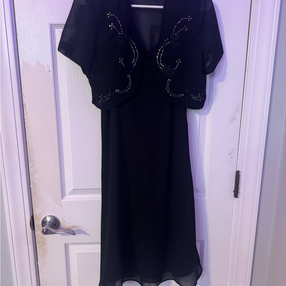 SD Collection Black High Low Dress with Embellished Bolero